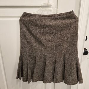 Brown Knee-Length Trumpet Skirt with Pleats
